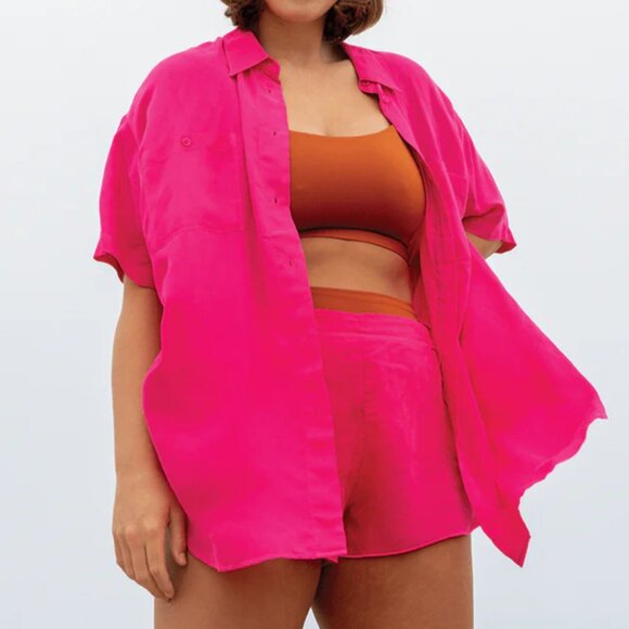 Left On Friday Sports Silk Button-Down, Hot Pink, Size S/M - Picture 9 of 10